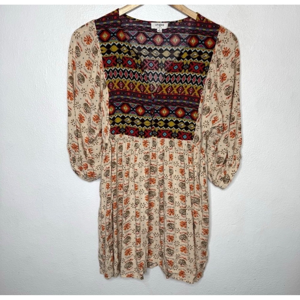 Umgee Women's Small Boho Aztec Printed Tunic Top Mini Dress Colorful Western